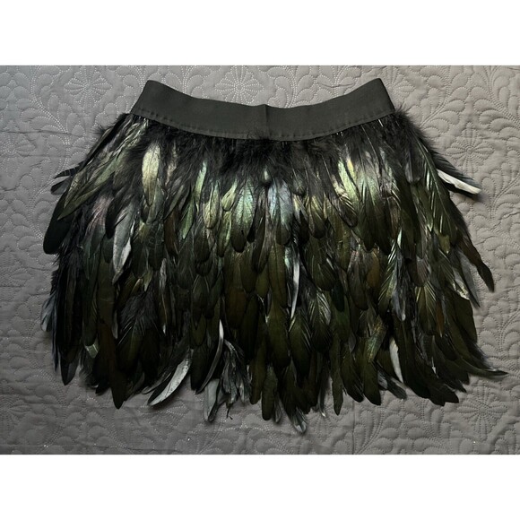 Iriscident Black Green Feather Skirt Bottoms SZ L Cosplay Party Cute Avant Garde - Picture 1 of 8